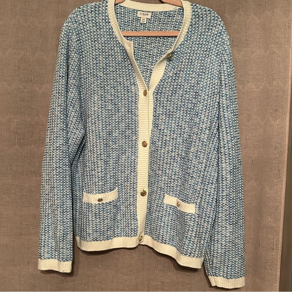 J Crew Blue Popcorn-Stitch Cardigan Sweater Plus Size